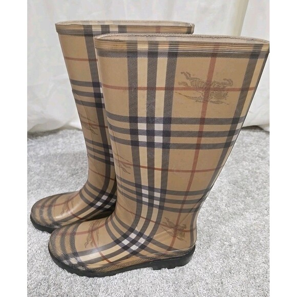 Burberry Haymarket Nova Check Plaid Rain Boots Rubber Brown Women’s Size US 5 - Picture 10 of 11